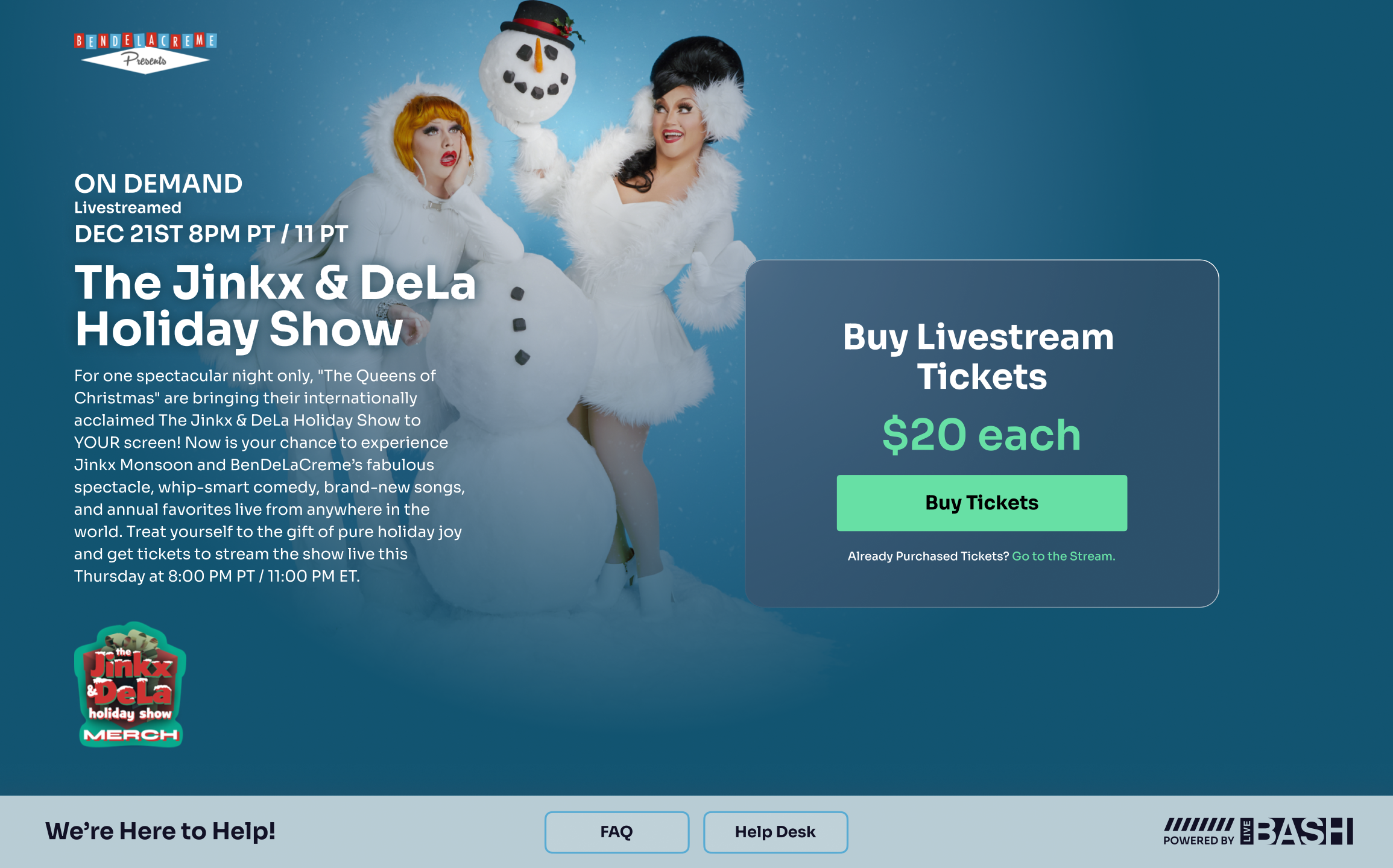 digital venue ticketing page for The Jinkx & DeLa Holiday Show